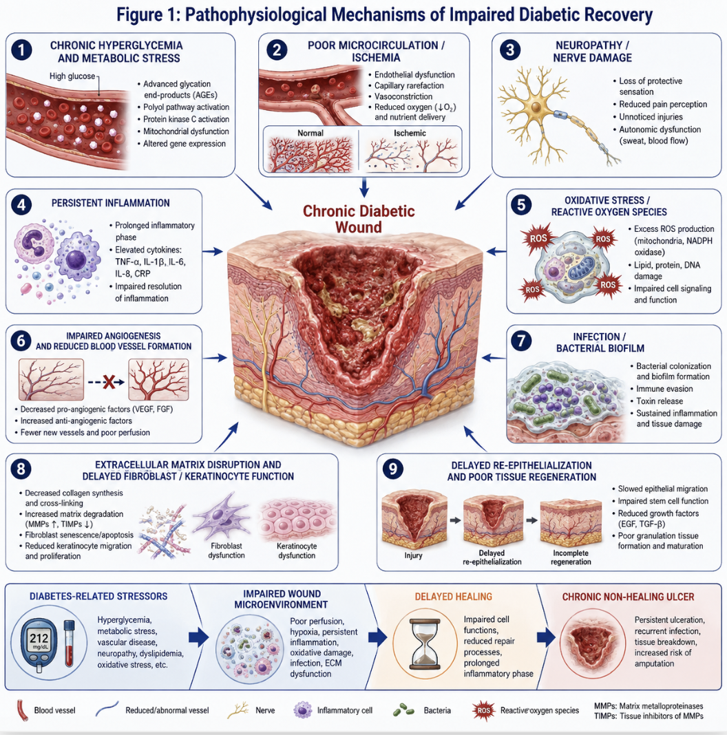 Figure 1: Pathophysiological Mechanisms of Impaired Diabetic Recovery