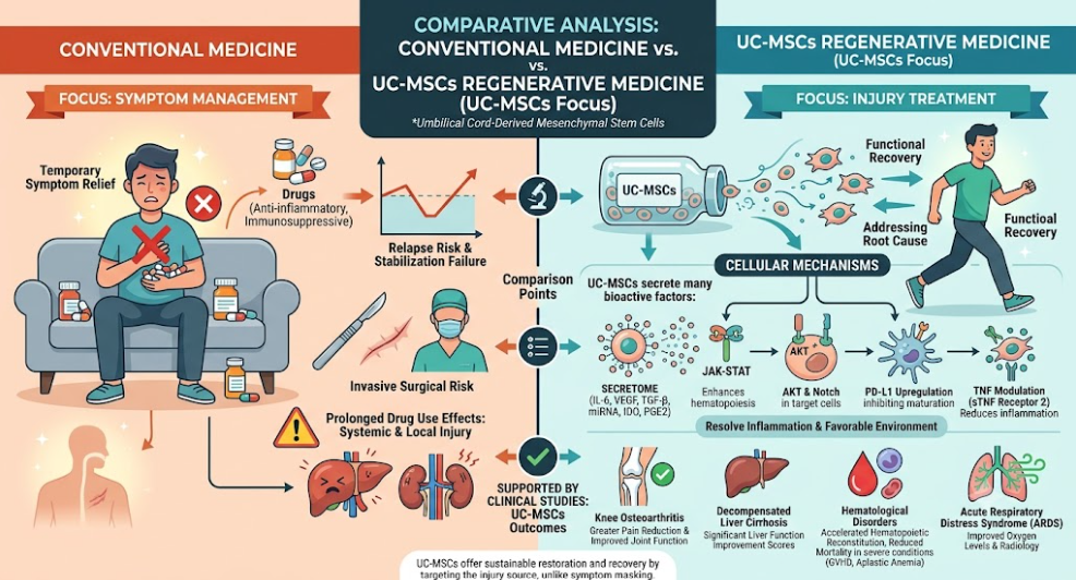 Figure 1: Comparative of conventional medicine and UC-MSCs regenerative medicine