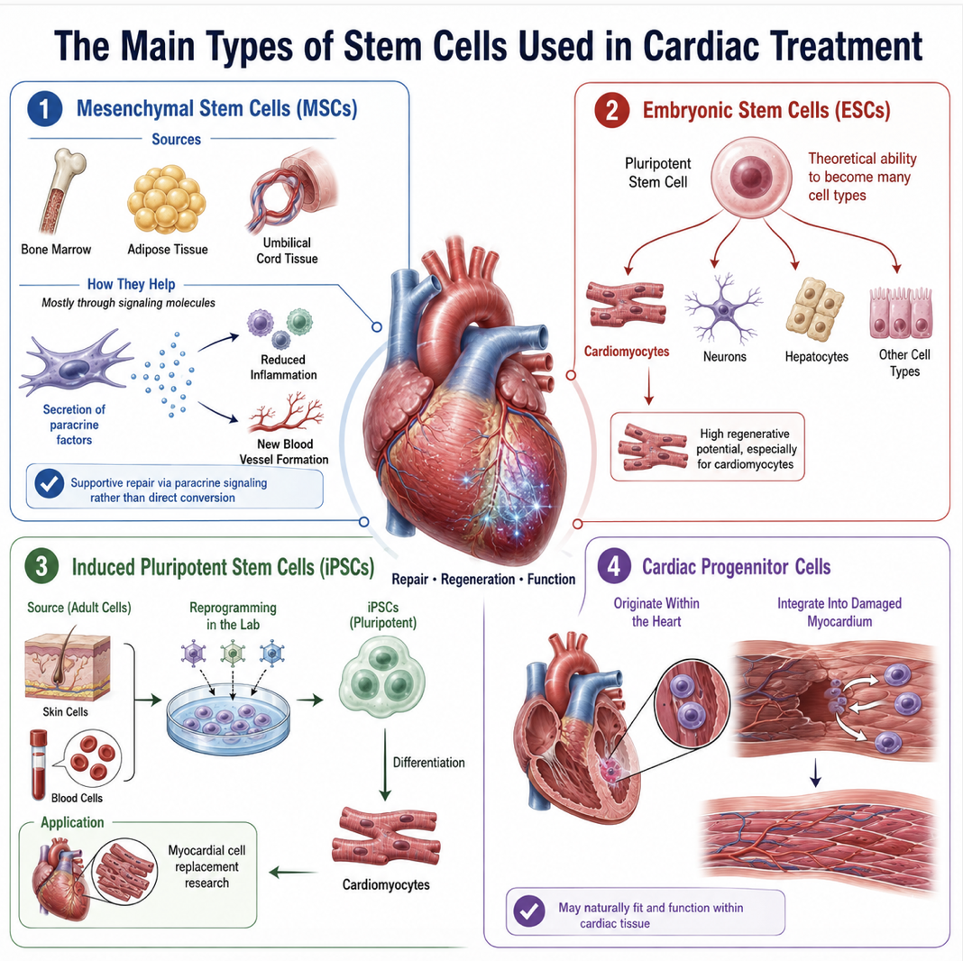 Figure 1: Comparative Overview of Stem Cell Types Used in Cardiac Treatment and Regenerative Medicine