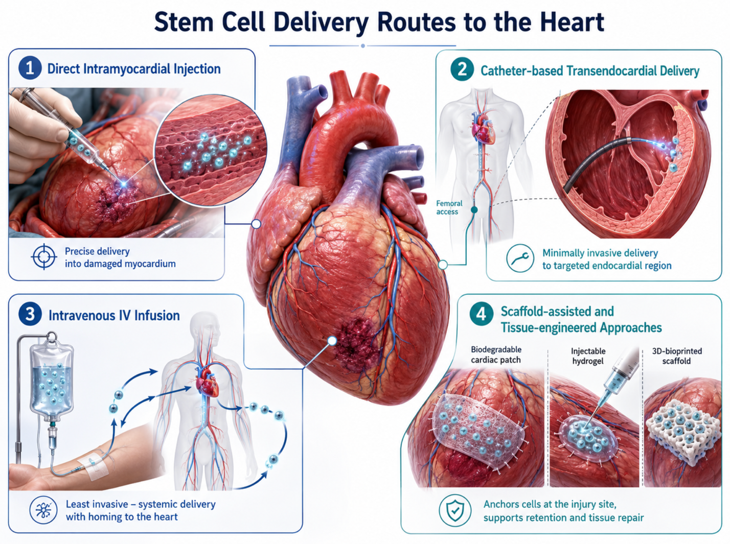 Figure 1: Delivery Routes of Stem Cells to the Heart in Cardiac Regenerative Therapy